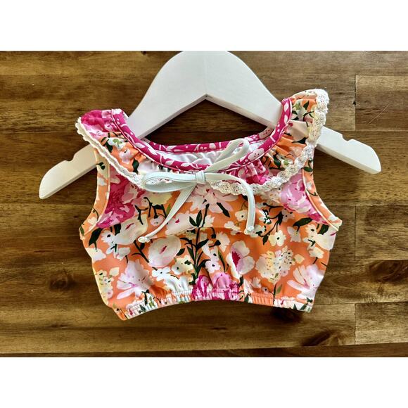 SweetHoney Mallory Crop Two Piece Swimsuit - Orange Crush Pink Green Floral 2T - Picture 3 of 7